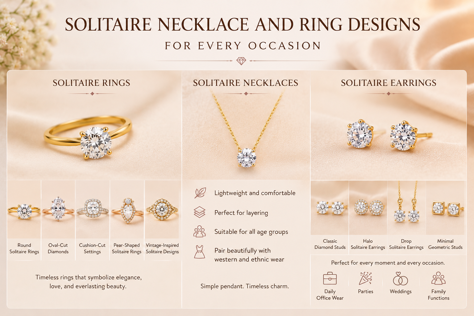 solitaire jewellery designs, luxury solitaire jewellery