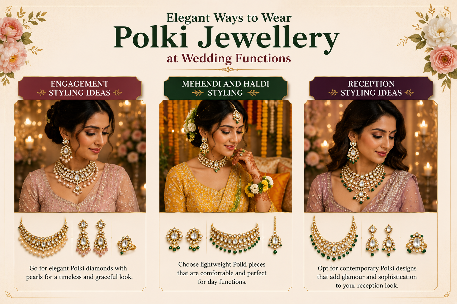 polki jewellery styling, bridal polki jewellery